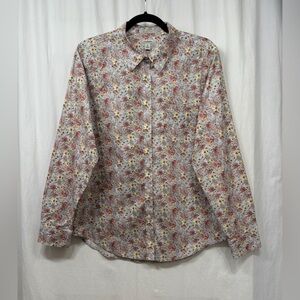 LL Bean Wrinkle Free Pinpoint Oxford Button Up Shirt Womens Size Medium Floral